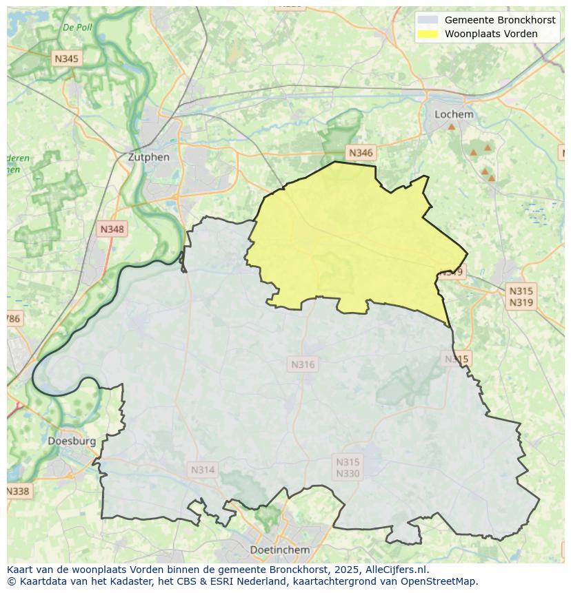 Afbeelding van de woonplaats Vorden op de kaart.