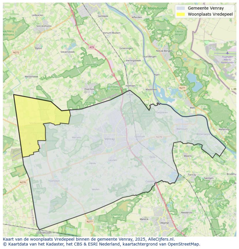Afbeelding van de woonplaats Vredepeel op de kaart.