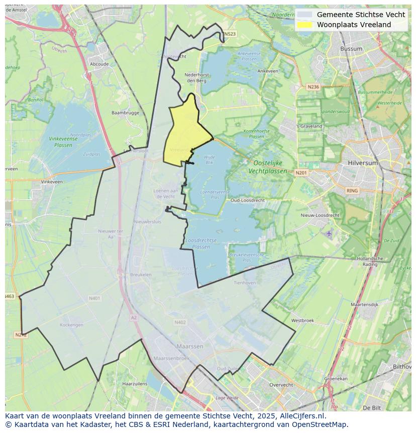 Afbeelding van de woonplaats Vreeland op de kaart.