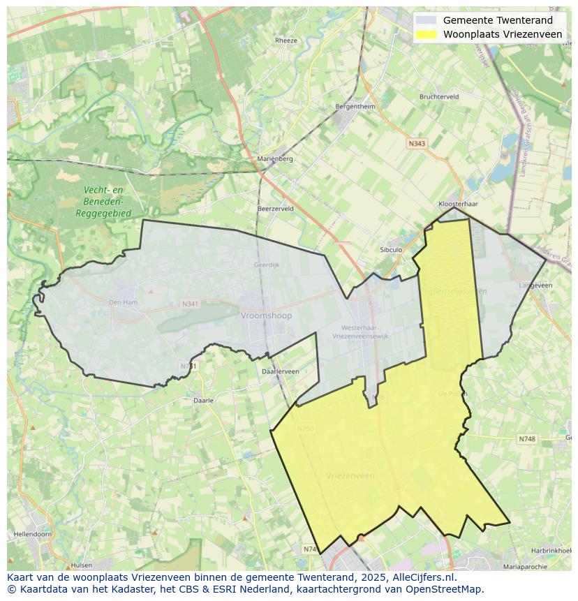Afbeelding van de woonplaats Vriezenveen op de kaart.