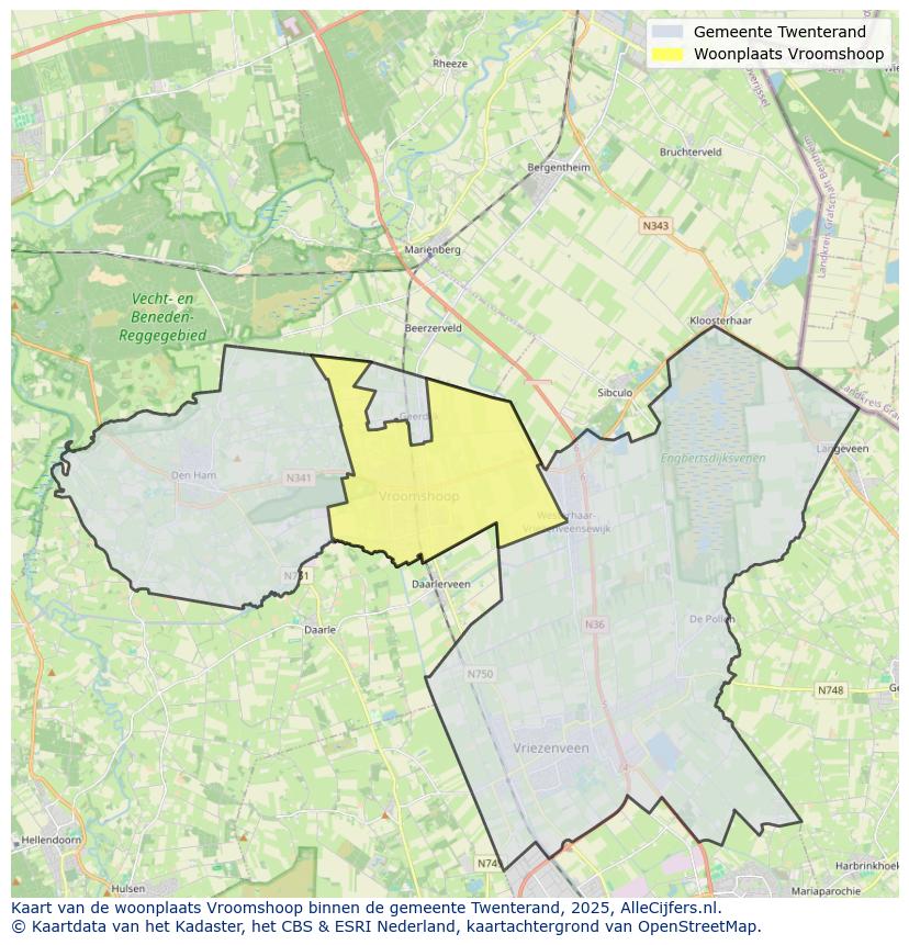 Afbeelding van de woonplaats Vroomshoop op de kaart.