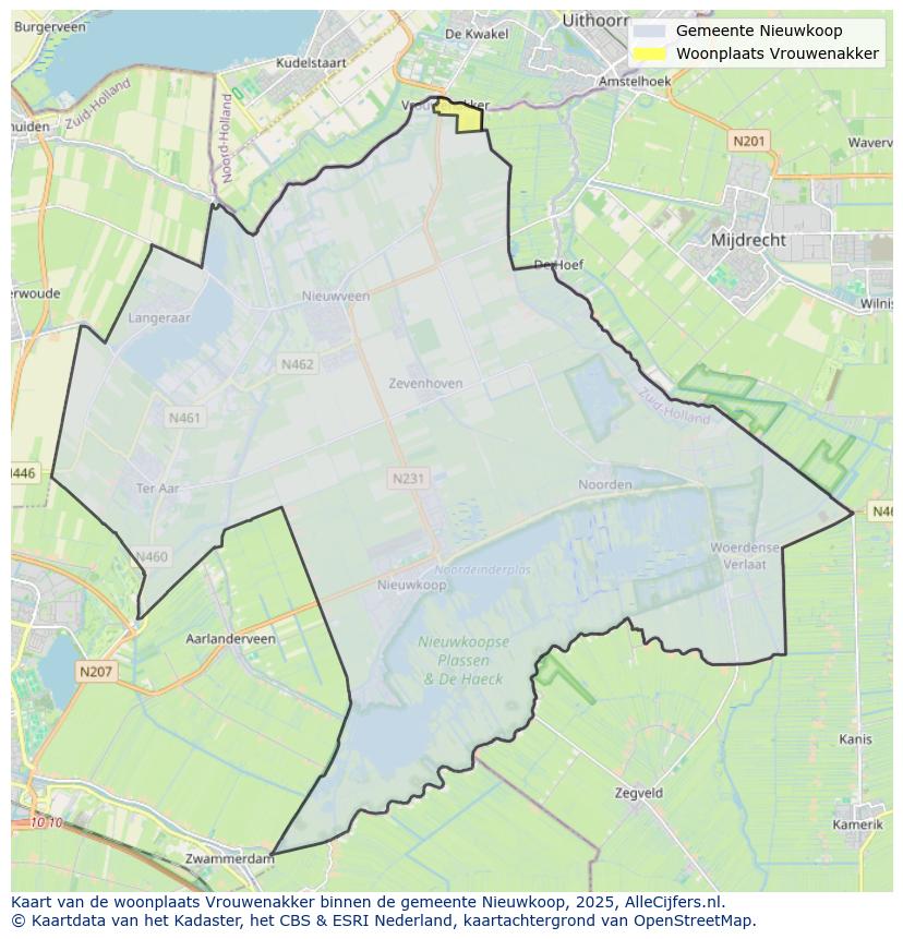 Afbeelding van de woonplaats Vrouwenakker op de kaart.