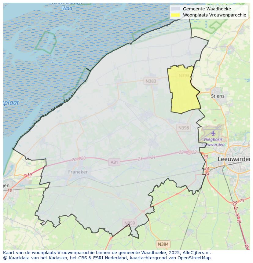Afbeelding van de woonplaats Vrouwenparochie op de kaart.