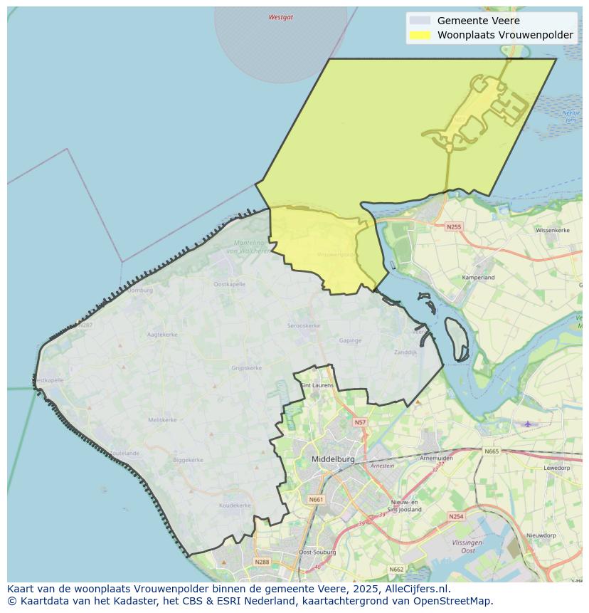 Afbeelding van de woonplaats Vrouwenpolder op de kaart.