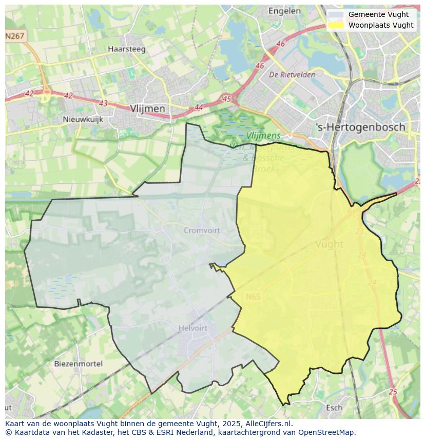 Afbeelding van de woonplaats Vught op de kaart.