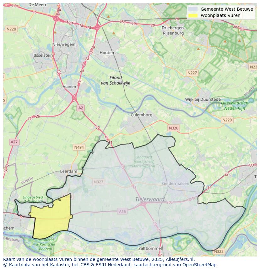 Afbeelding van de woonplaats Vuren op de kaart.