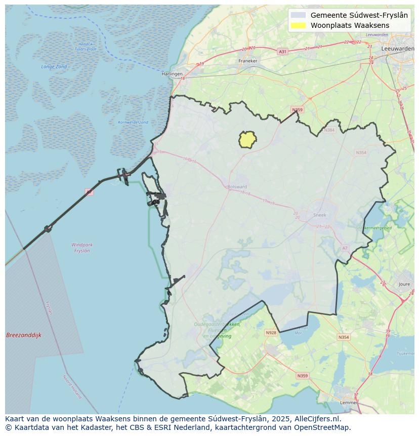 Afbeelding van de woonplaats Waaksens op de kaart.