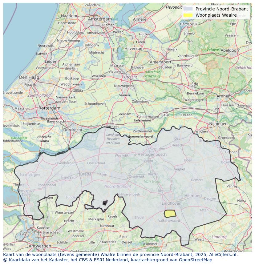 Afbeelding van de woonplaats Waalre op de kaart.