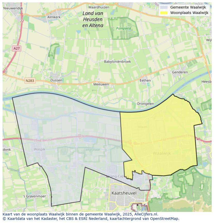 Afbeelding van de woonplaats Waalwijk op de kaart.