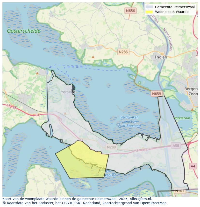 Afbeelding van de woonplaats Waarde op de kaart.