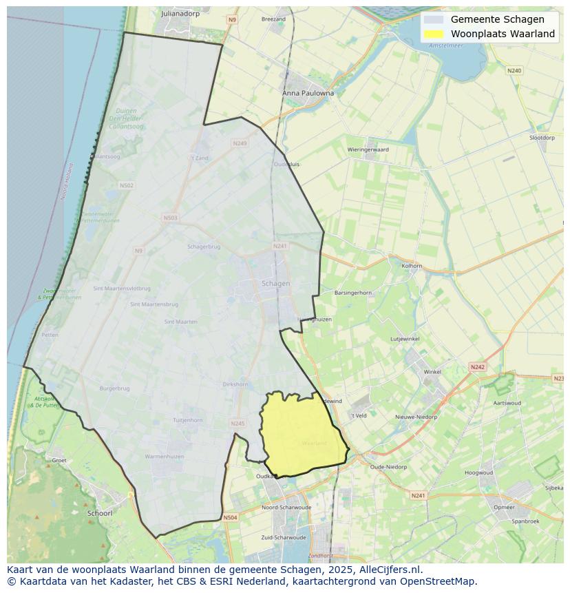 Afbeelding van de woonplaats Waarland op de kaart.