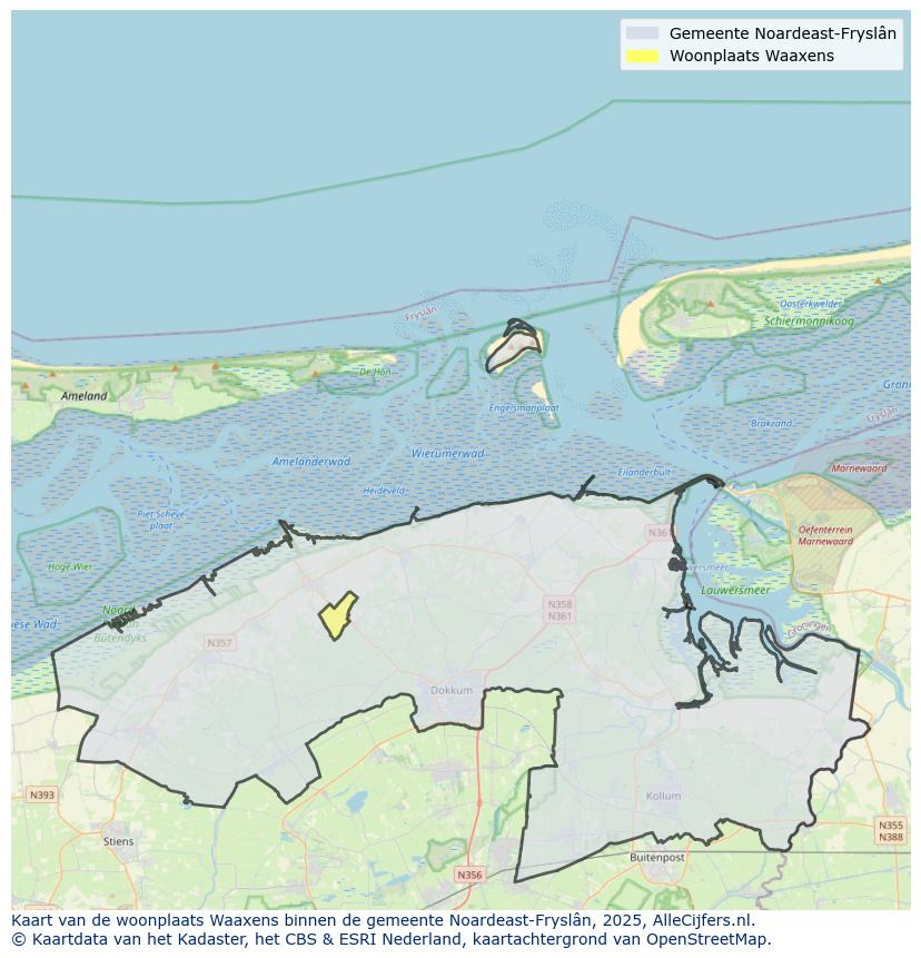 Afbeelding van de woonplaats Waaxens op de kaart.