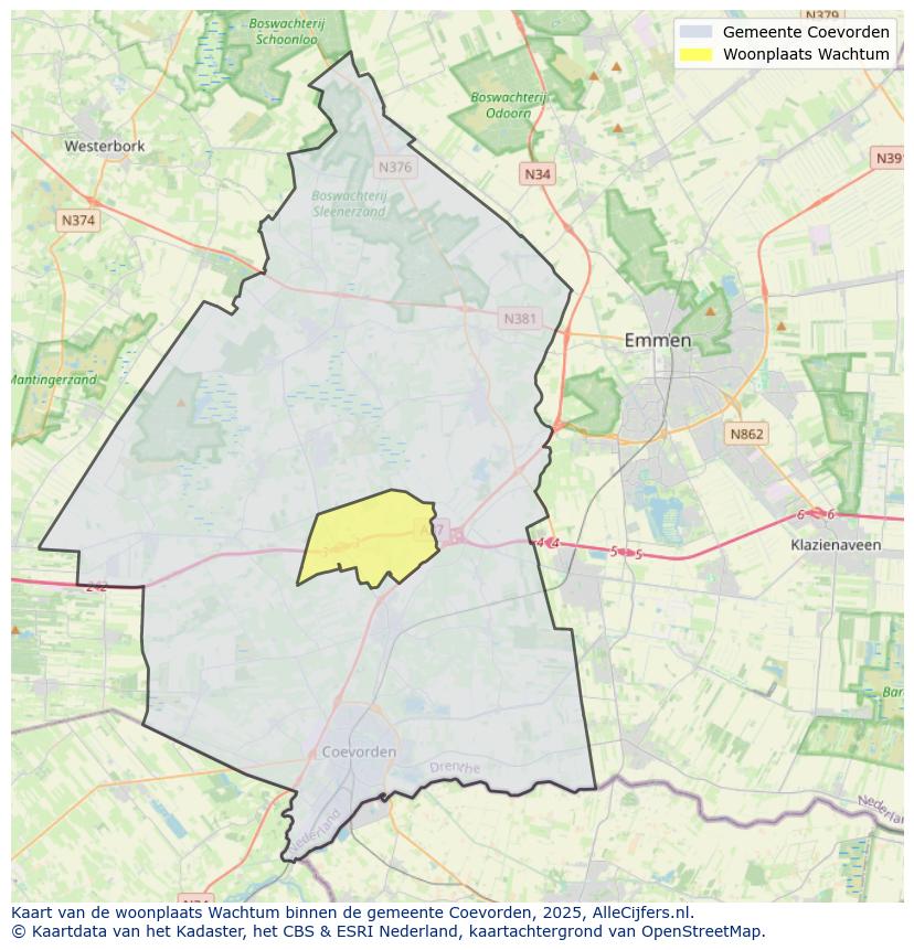 Afbeelding van de woonplaats Wachtum op de kaart.