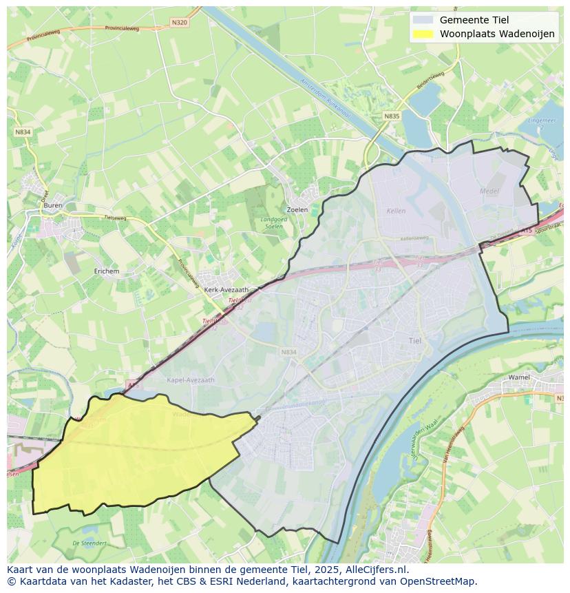 Afbeelding van de woonplaats Wadenoijen op de kaart.