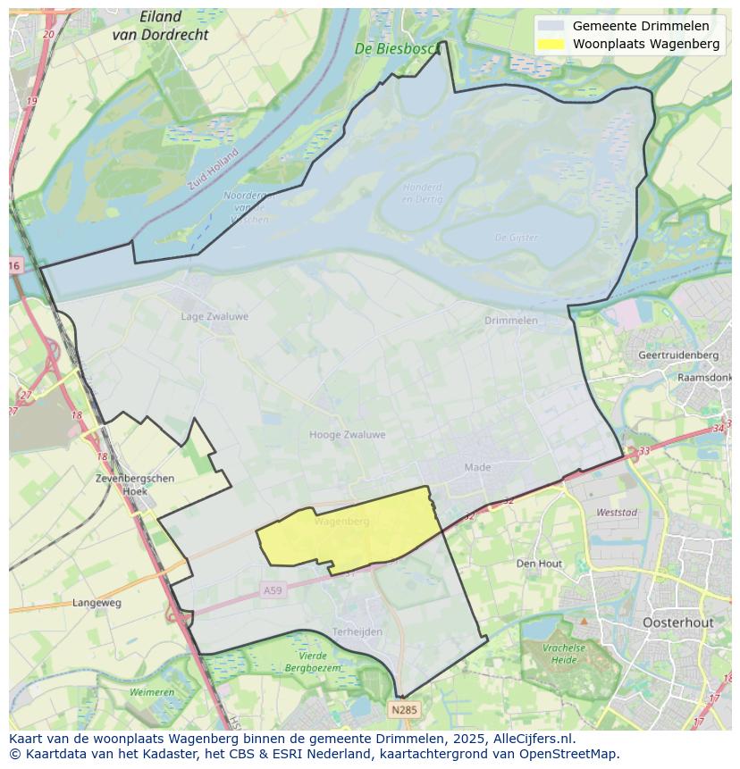 Afbeelding van de woonplaats Wagenberg op de kaart.