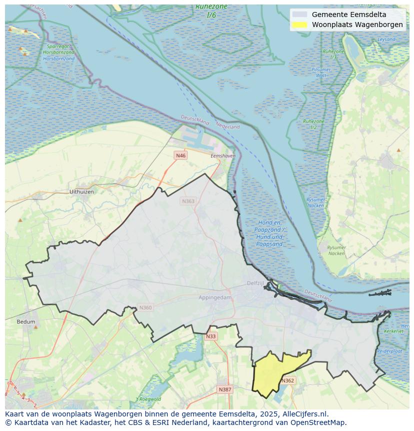 Afbeelding van de woonplaats Wagenborgen op de kaart.