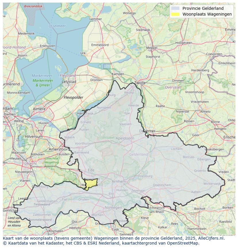 Afbeelding van de woonplaats Wageningen op de kaart.