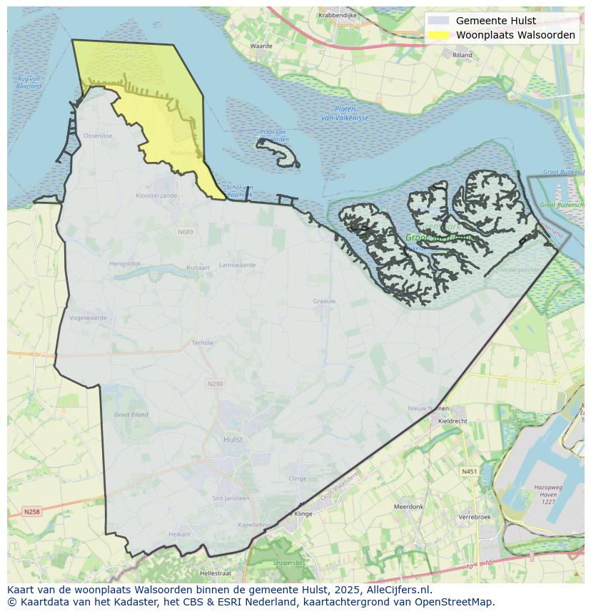 Afbeelding van de woonplaats Walsoorden op de kaart.