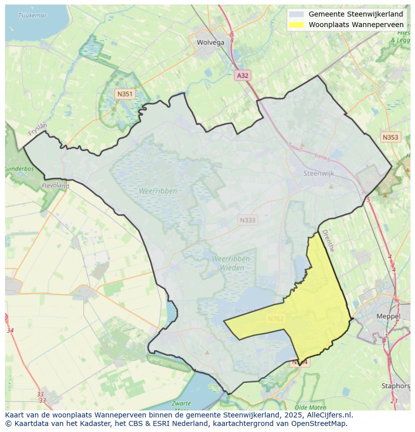 Afbeelding van de woonplaats Wanneperveen op de kaart.