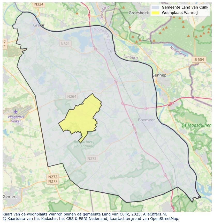 Afbeelding van de woonplaats Wanroij op de kaart.