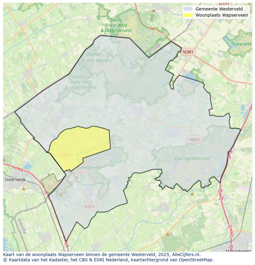 Afbeelding van de woonplaats Wapserveen op de kaart.