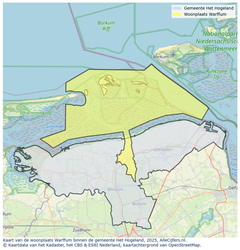 Afbeelding van de woonplaats Warffum op de kaart.
