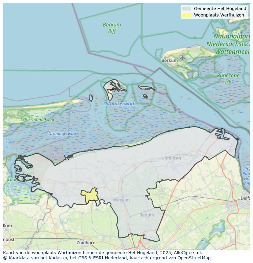Afbeelding van de woonplaats Warfhuizen op de kaart.