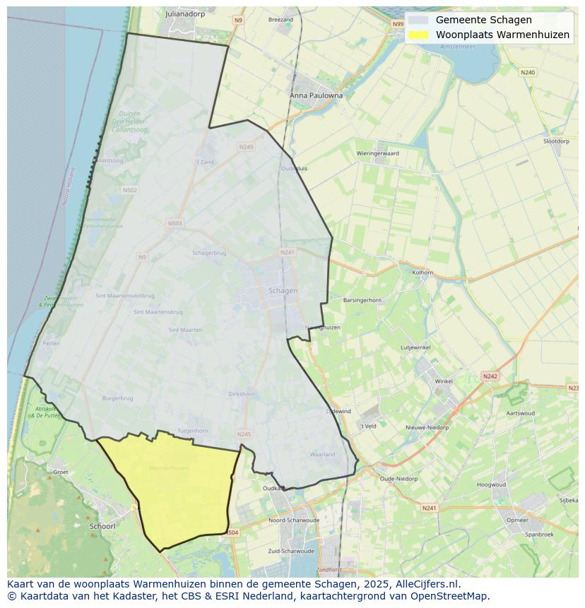 Afbeelding van de woonplaats Warmenhuizen op de kaart.