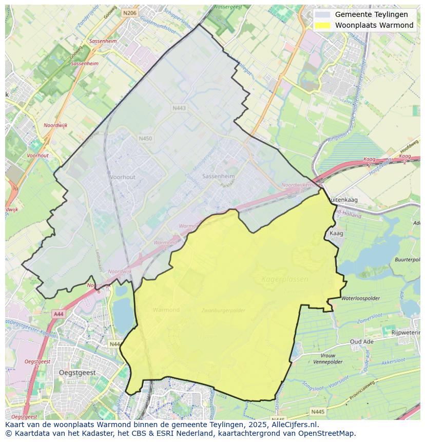 Afbeelding van de woonplaats Warmond op de kaart.