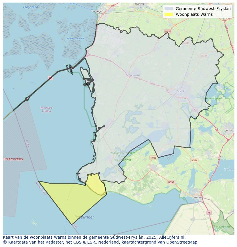 Afbeelding van de woonplaats Warns op de kaart.