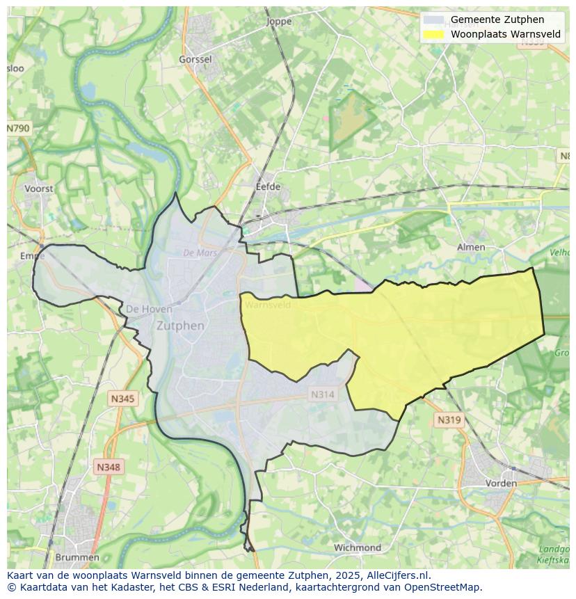 Afbeelding van de woonplaats Warnsveld op de kaart.