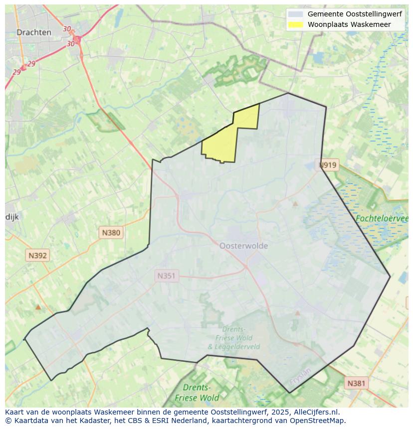 Afbeelding van de woonplaats Waskemeer op de kaart.