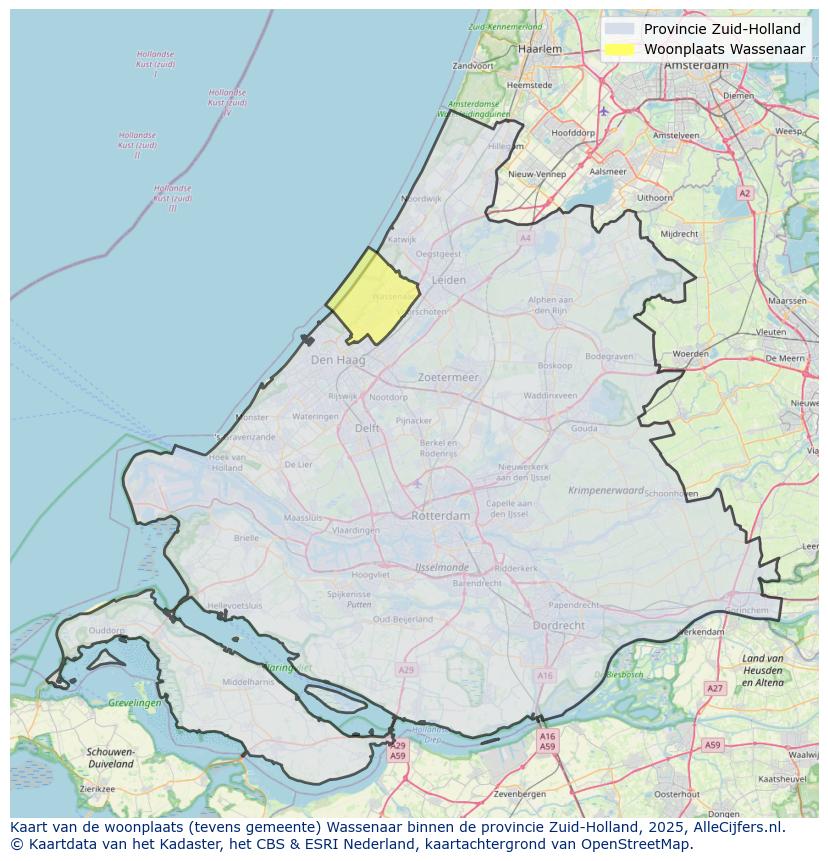 Afbeelding van de woonplaats Wassenaar op de kaart.