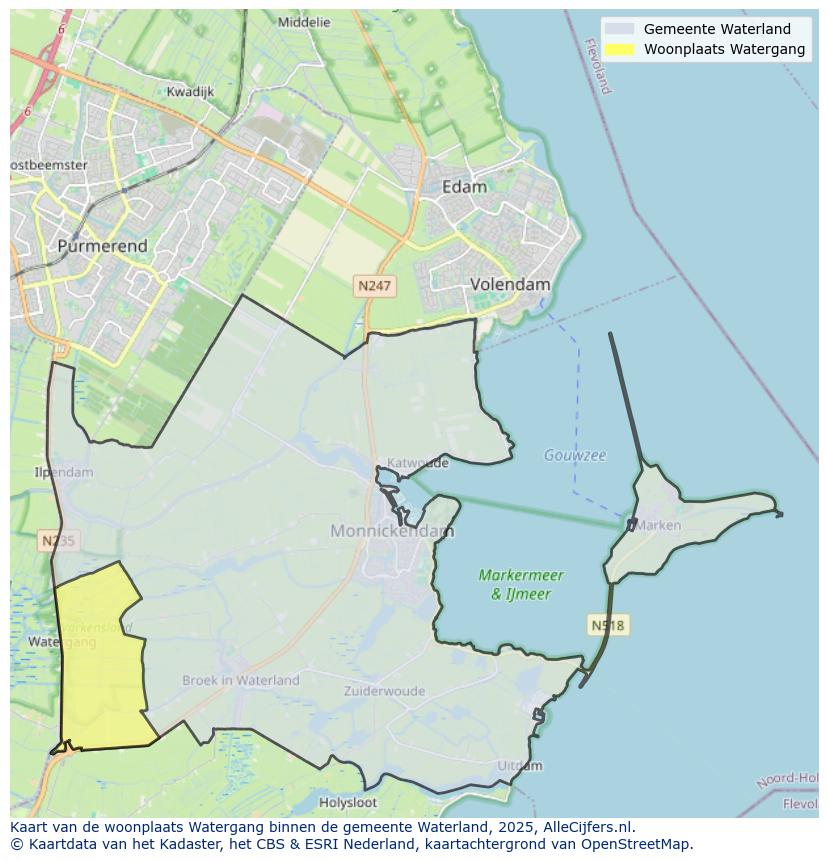 Afbeelding van de woonplaats Watergang op de kaart.