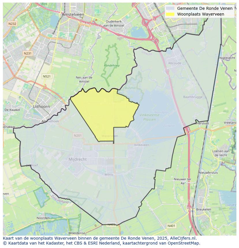 Afbeelding van de woonplaats Waverveen op de kaart.
