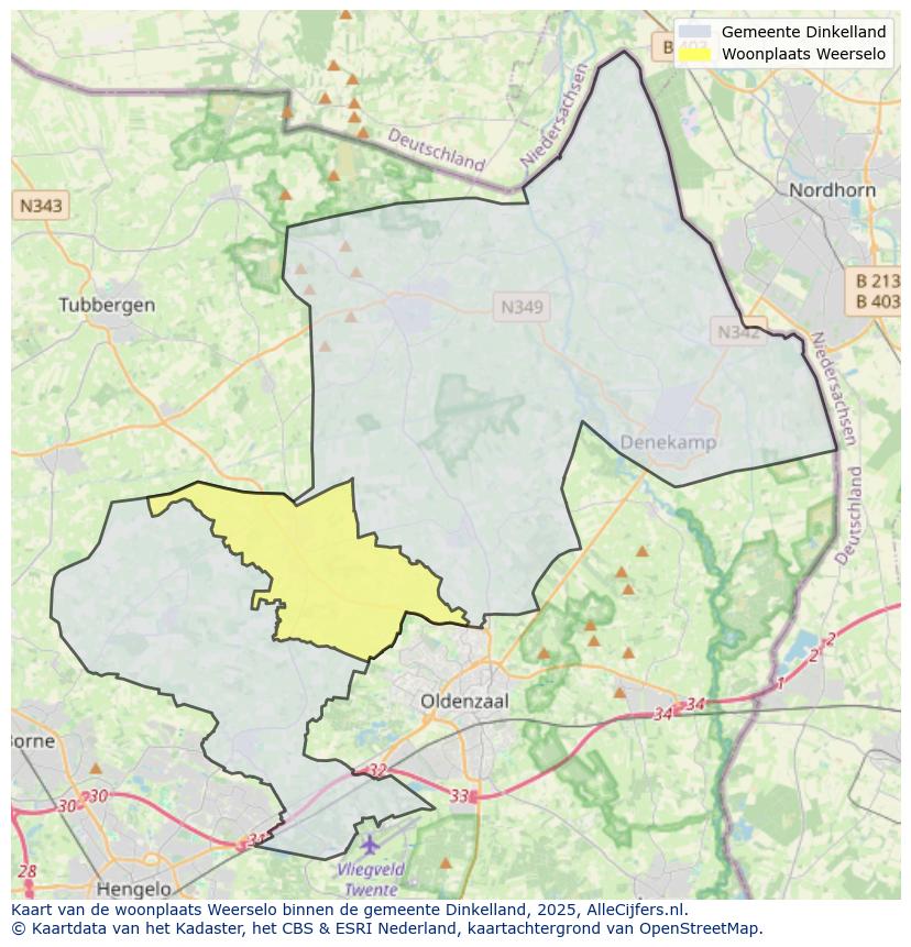 Afbeelding van de woonplaats Weerselo op de kaart.