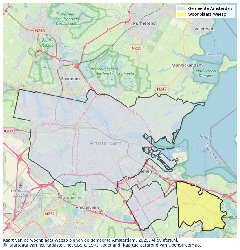 Afbeelding van de woonplaats Weesp op de kaart.