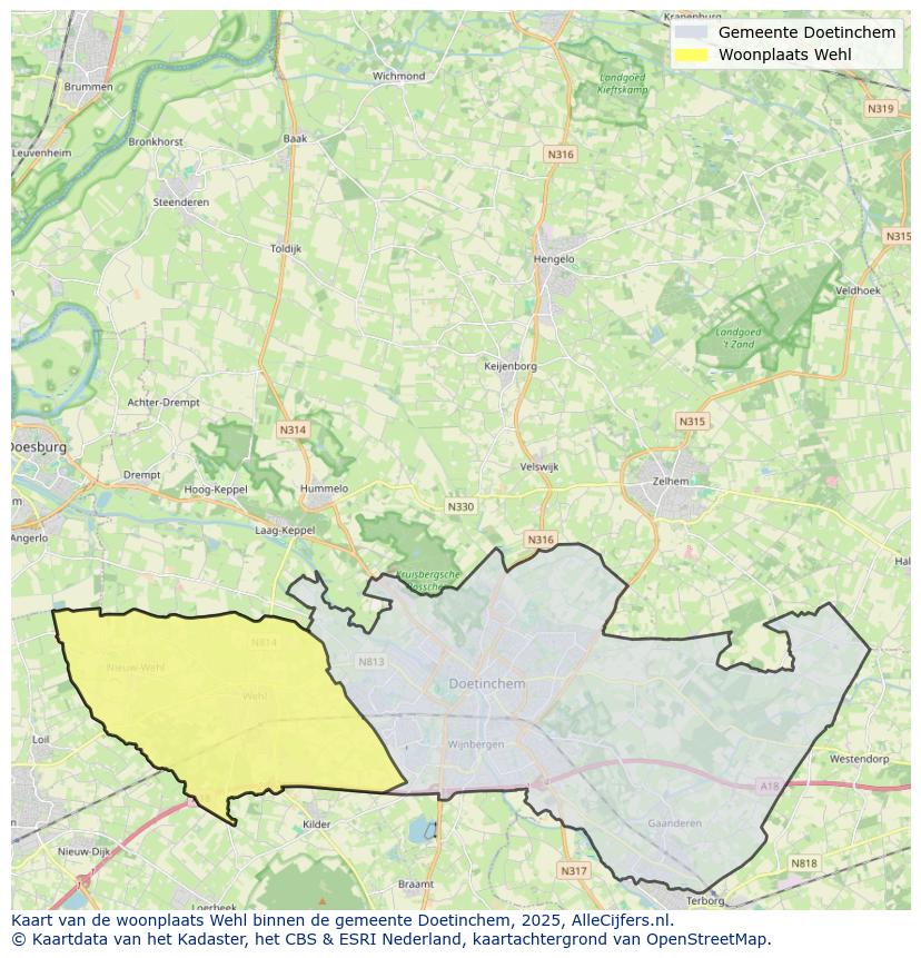 Afbeelding van de woonplaats Wehl op de kaart.