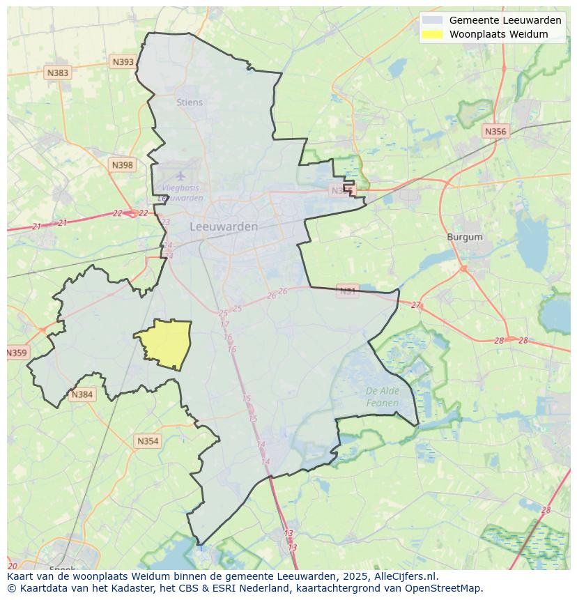 Afbeelding van de woonplaats Weidum op de kaart.