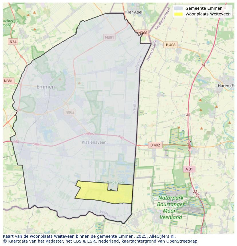 Afbeelding van de woonplaats Weiteveen op de kaart.