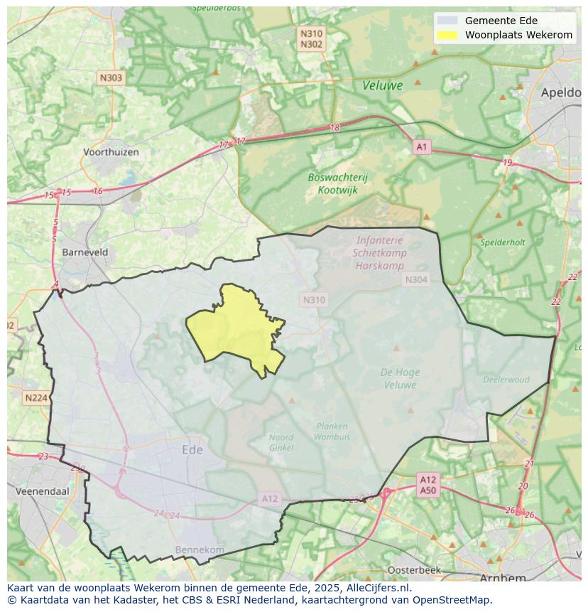 Afbeelding van de woonplaats Wekerom op de kaart.