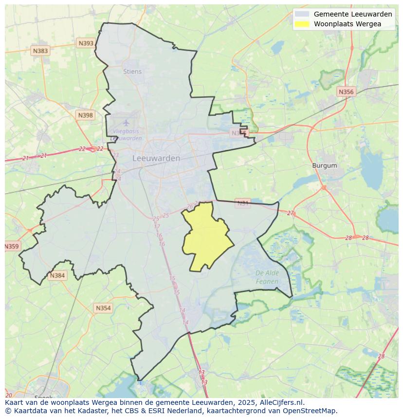 Afbeelding van de woonplaats Wergea op de kaart.
