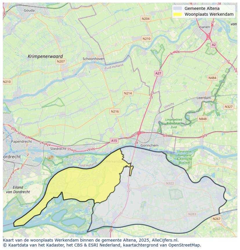 Afbeelding van de woonplaats Werkendam op de kaart.