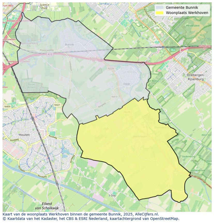 Afbeelding van de woonplaats Werkhoven op de kaart.