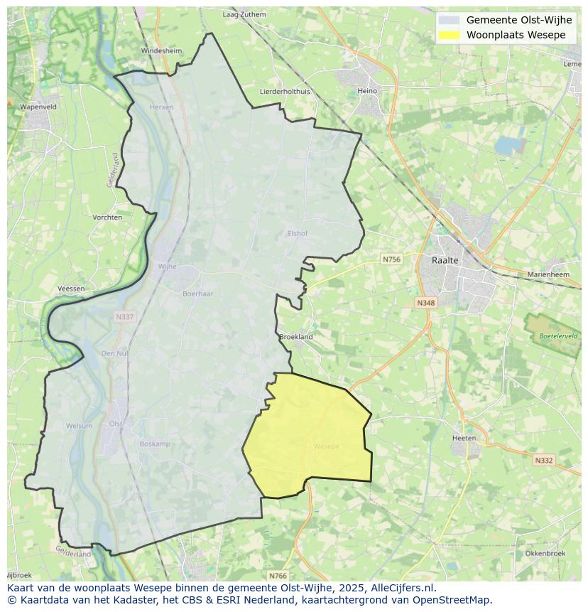Afbeelding van de woonplaats Wesepe op de kaart.