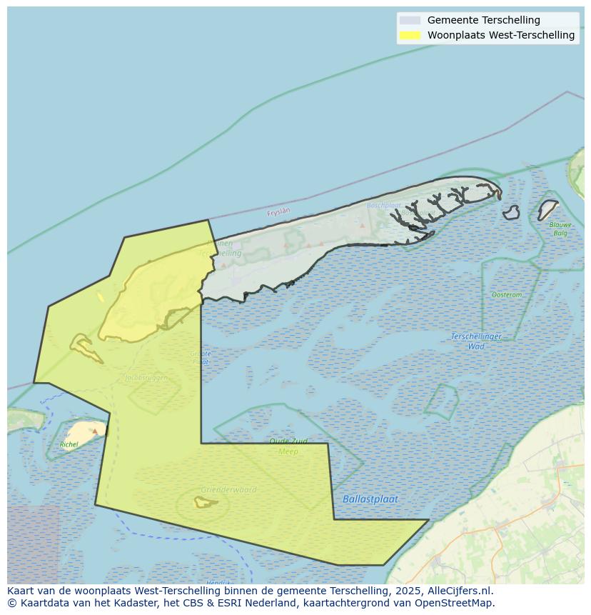 Afbeelding van de woonplaats West-Terschelling op de kaart.