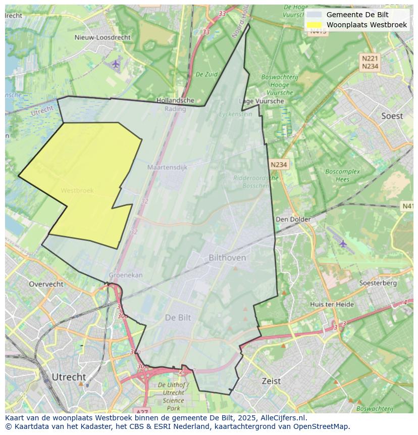 Afbeelding van de woonplaats Westbroek op de kaart.
