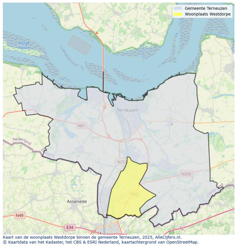 Afbeelding van de woonplaats Westdorpe op de kaart.