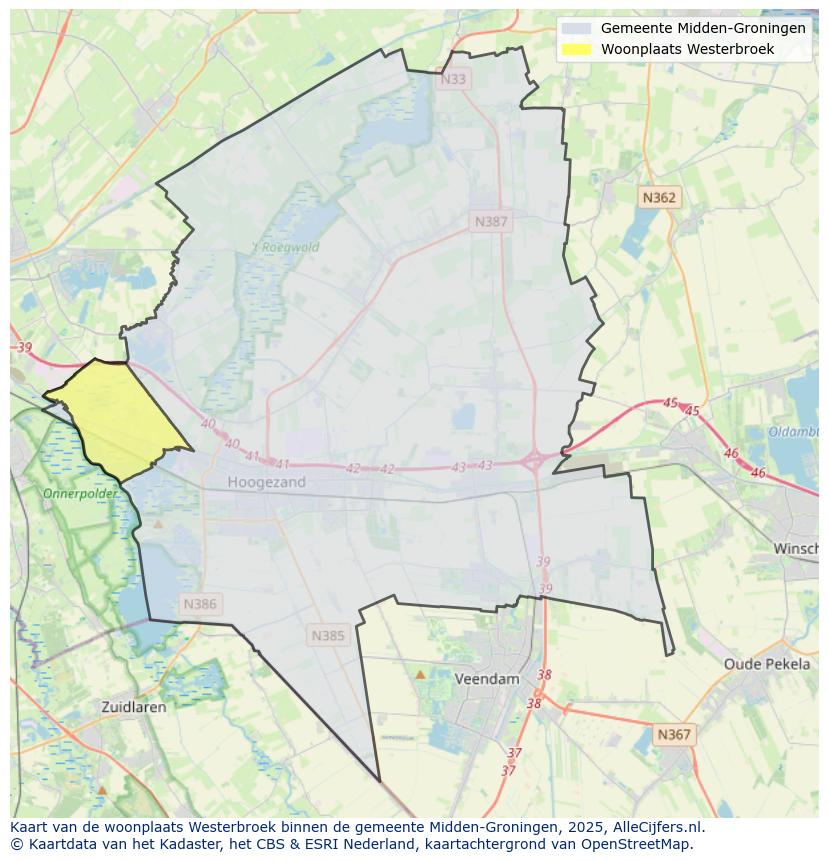 Afbeelding van de woonplaats Westerbroek op de kaart.