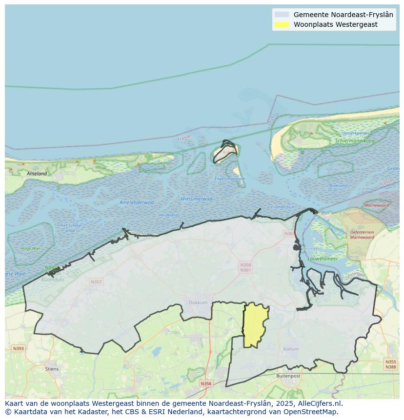 Afbeelding van de woonplaats Westergeast op de kaart.